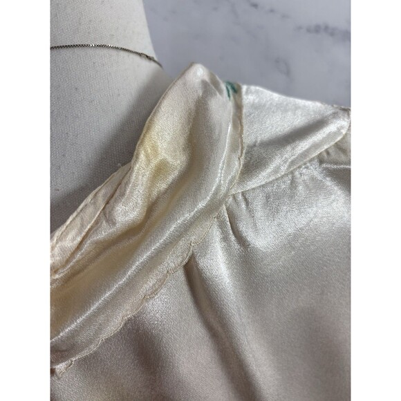 Vtg 70s You Babes Satin Button up Blouse S Cream Embroidery Collar Top Coquette - Picture 8 of 16